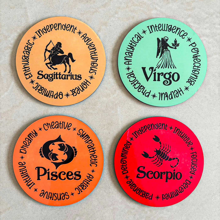 Customized Handmade Printed Star Signs MDF Wood Coaster Set