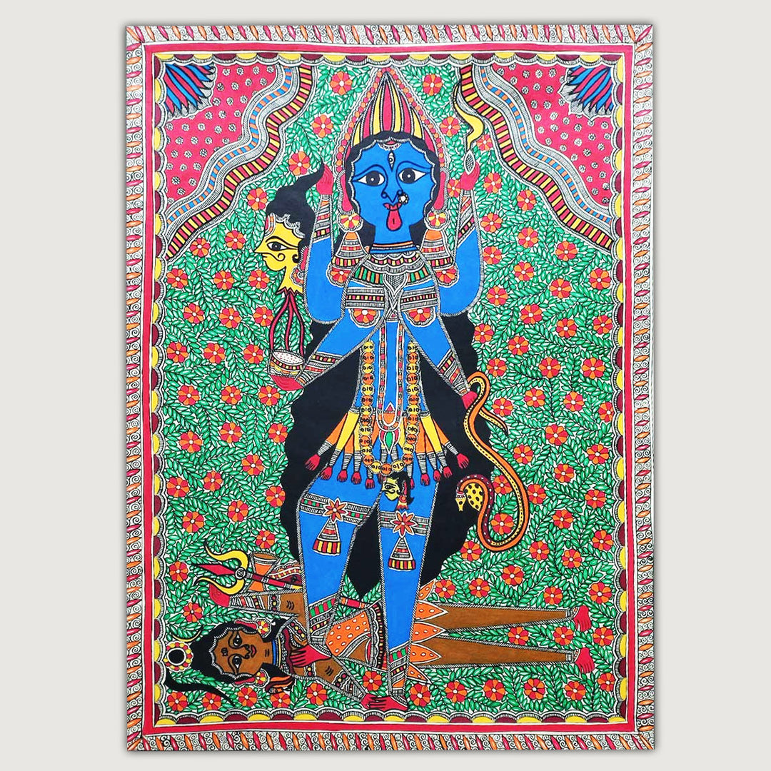 22 x 30 Inch | Goddess Kali | Original Hand Painted Madhubani Painting | Natural Pigments On Paper