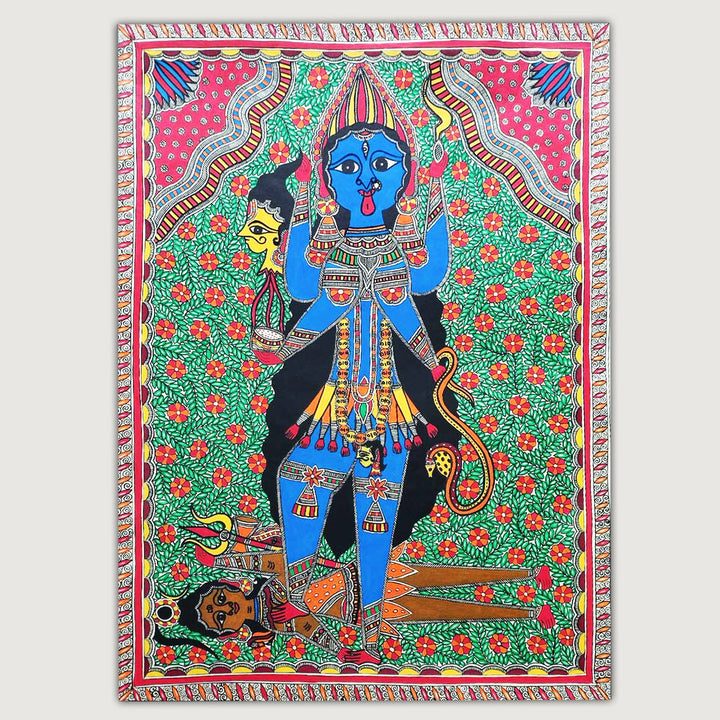 22 x 30 Inch | Goddess Kali | Original Hand Painted Madhubani Painting | Natural Pigments On Paper
