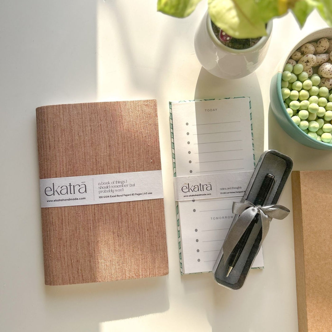 Sustainable Handmade Beige Solid Productivity Stationary Hamper
