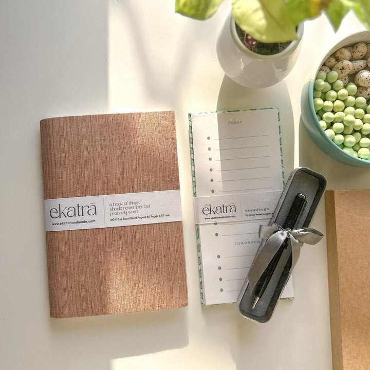 Sustainable Handmade Beige Solid Productivity Stationary Hamper