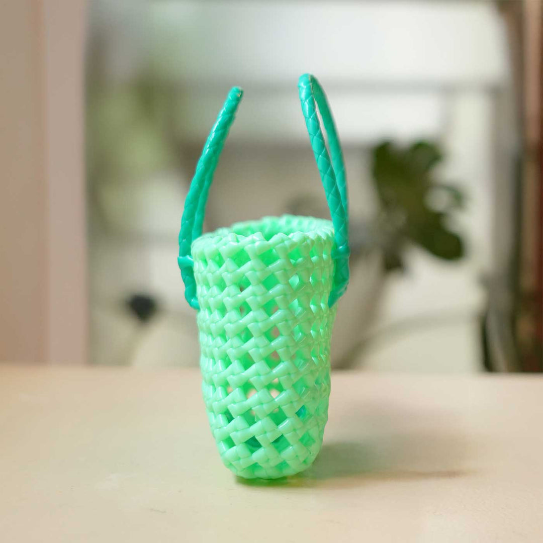 Handwoven Green Small Plastic Wire Koodai Bag For Festive Return Gifts