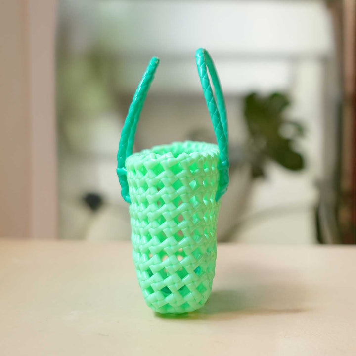 Handwoven Green Small Plastic Wire Koodai Bag For Festive Return Gifts