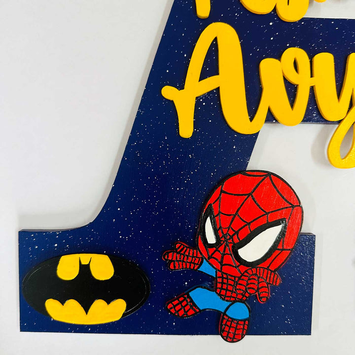 12 inch | Personalized Hand-painted Superhero Siblings Adventure MDF Wood Monogram With 3D Letters