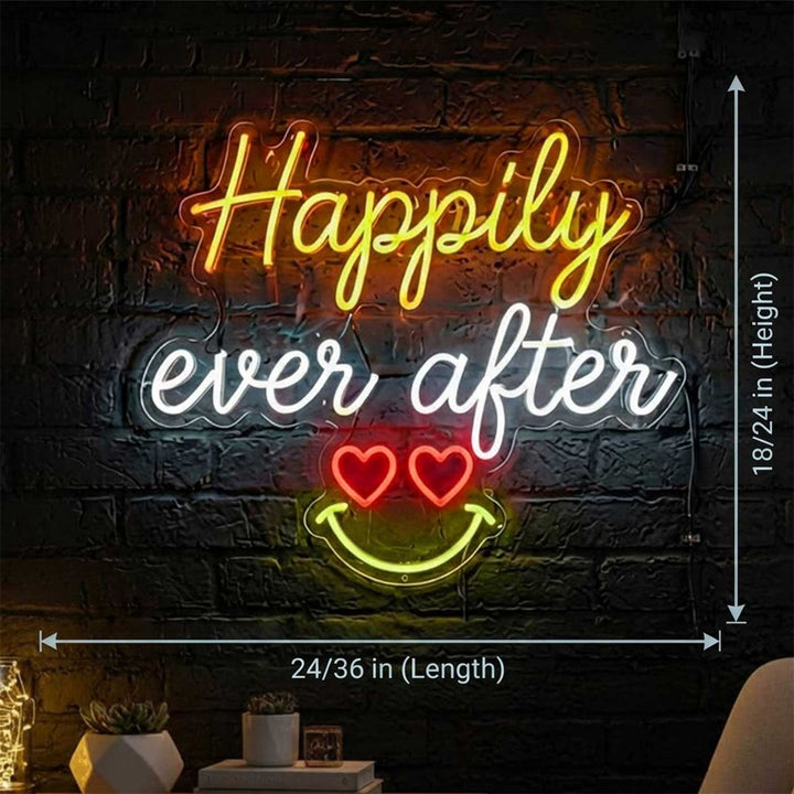 Personalized Handmade "Happily Ever After" Neon Light Sign Board With Smiley For Wedding/Home Decor