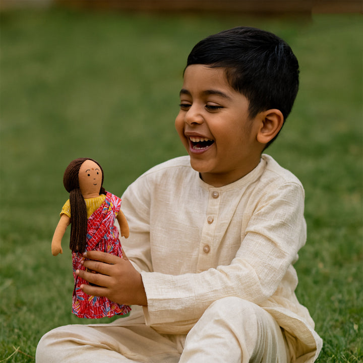 Nilah's Amma (Mother) In Floral Saree | Soft Hand-Stitched Sustainable Indian Play Doll