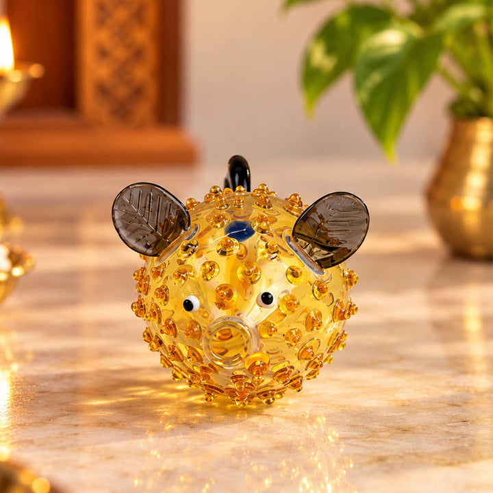 Handmade Blown Glass Pufferfish Miniature Figurine For Decor