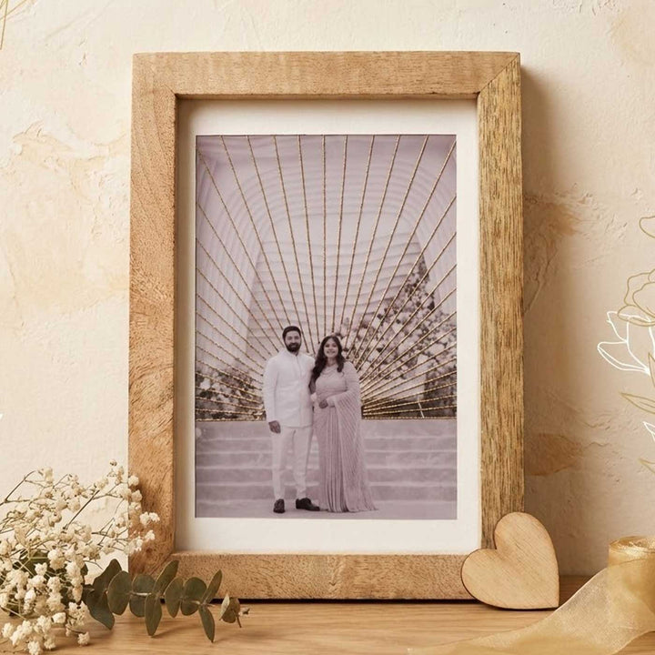 Golden Rays Design Hand Embroidered Photo With Wooden Frame