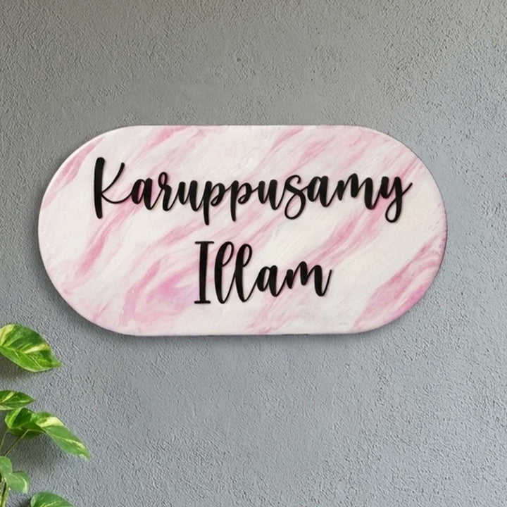 Pink & Black Personalized Marble Effect Oval Resin Name Plate | With 3D Acrylic Letters