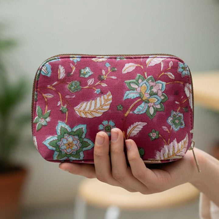 Gulabi Hand Block Printed Oval Pouch