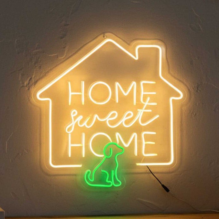 Handmade "Home Sweet Home" Neon Light Sign Board With Dog Motif Wall Decor
