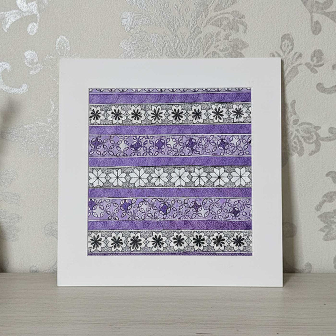 8 x 8.5 Inch | Traditional Purple & White Madhubani Style Drawing With Frame