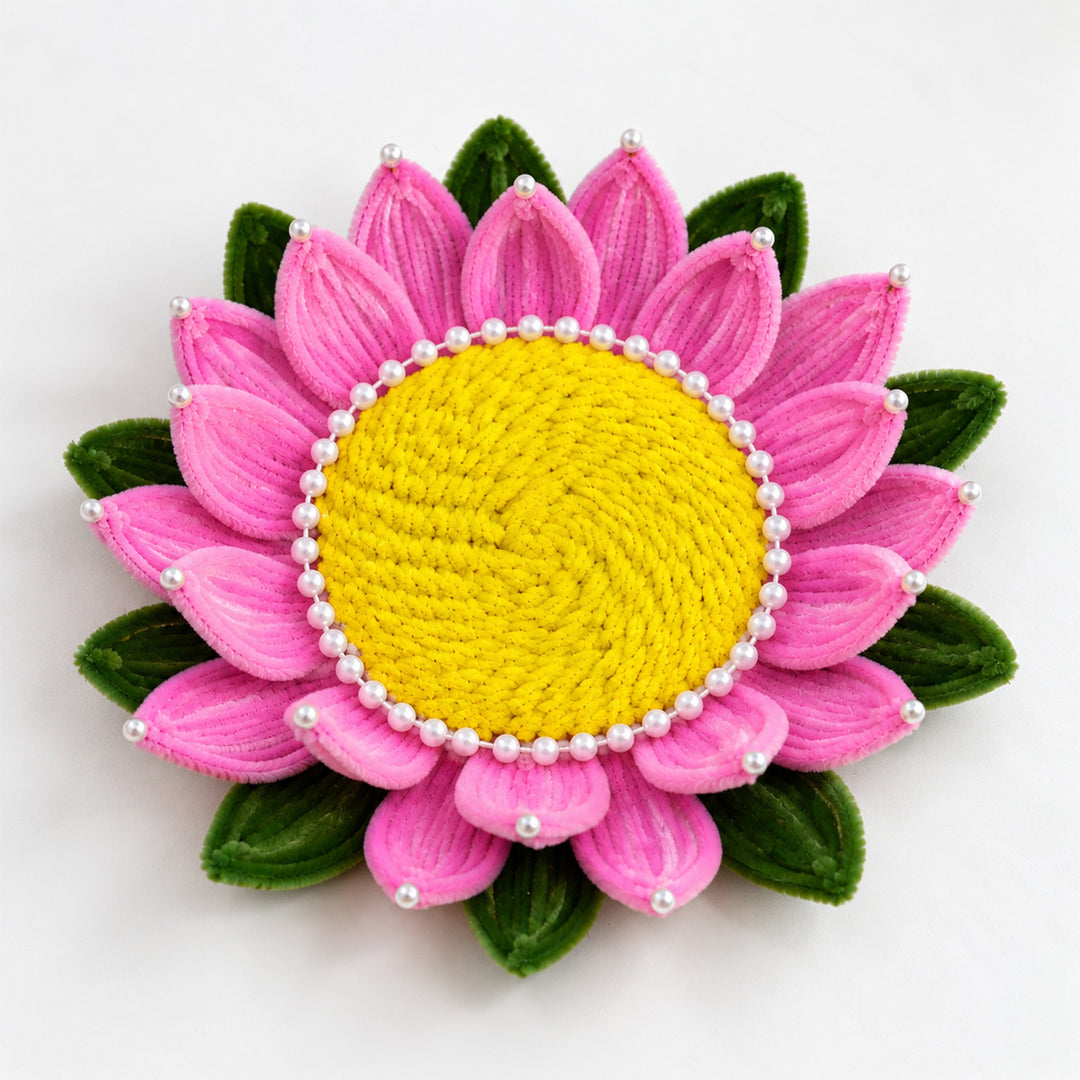 Handcrafted Pink & Yellow Lotus Pipe Cleaner Pooja Asan With LED Light