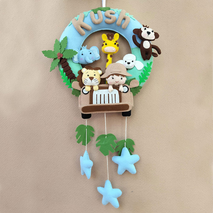 Personalized Jungle Safari Theme Round Felt Kid's Nameplate