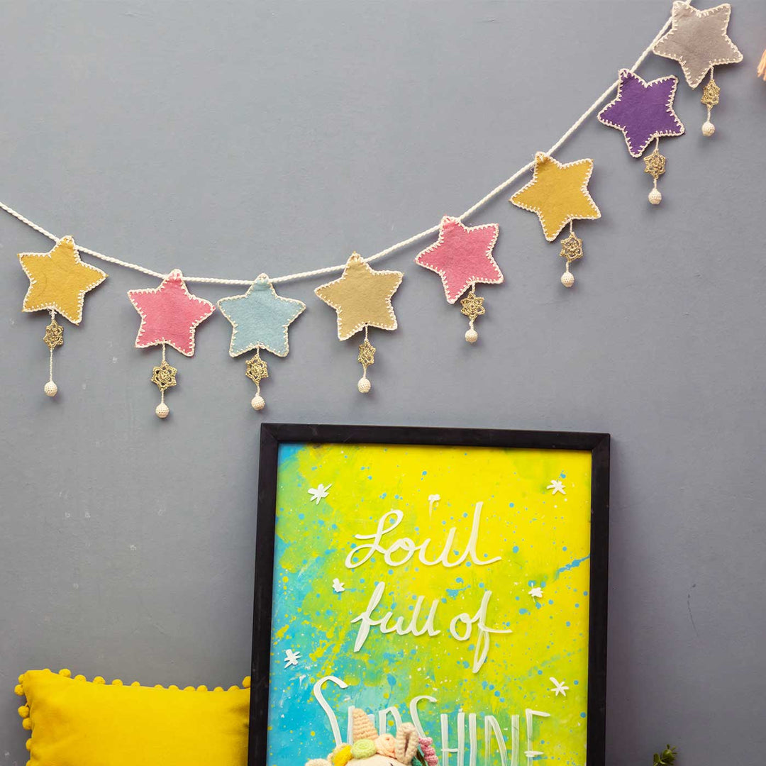 Handmade Crochet Star Themed Felt Bunting - Hanging Garland on Wall Display