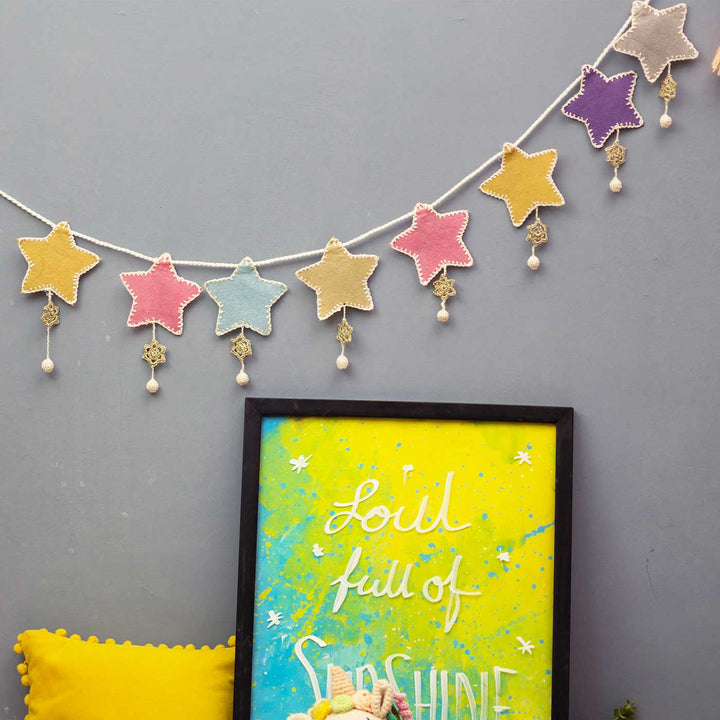Handmade Crochet Star Themed Felt Bunting - Hanging Garland on Wall Display
