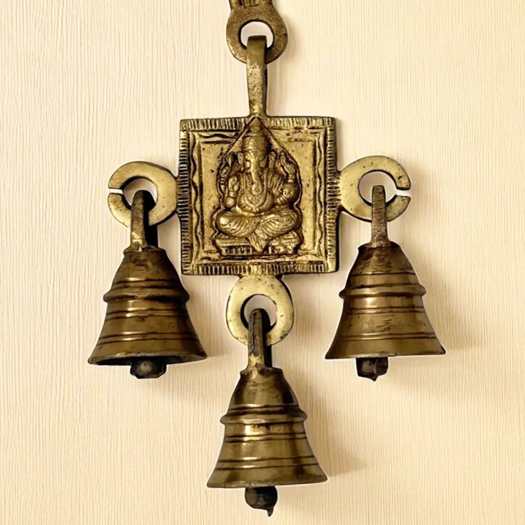 7 Inch | Antique Finish Metal Ganesha Hanging With Bells