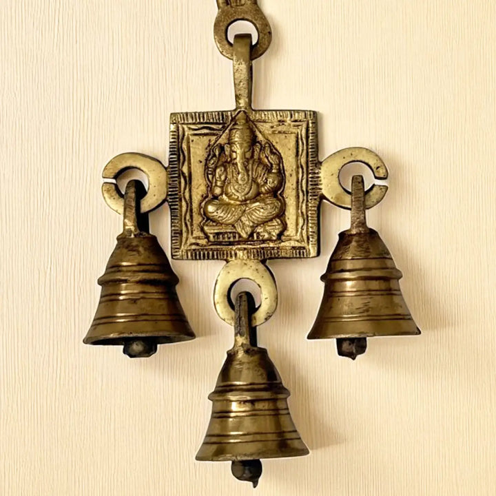 7 Inch | Antique Finish Metal Ganesha Hanging With Bells