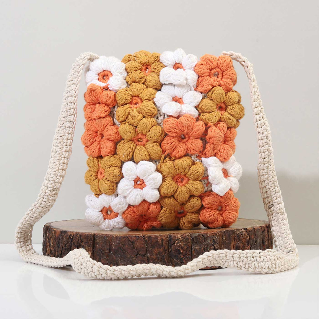 Buy Handmade Crochet Floral Mobile Sling Bag Online On Zwende