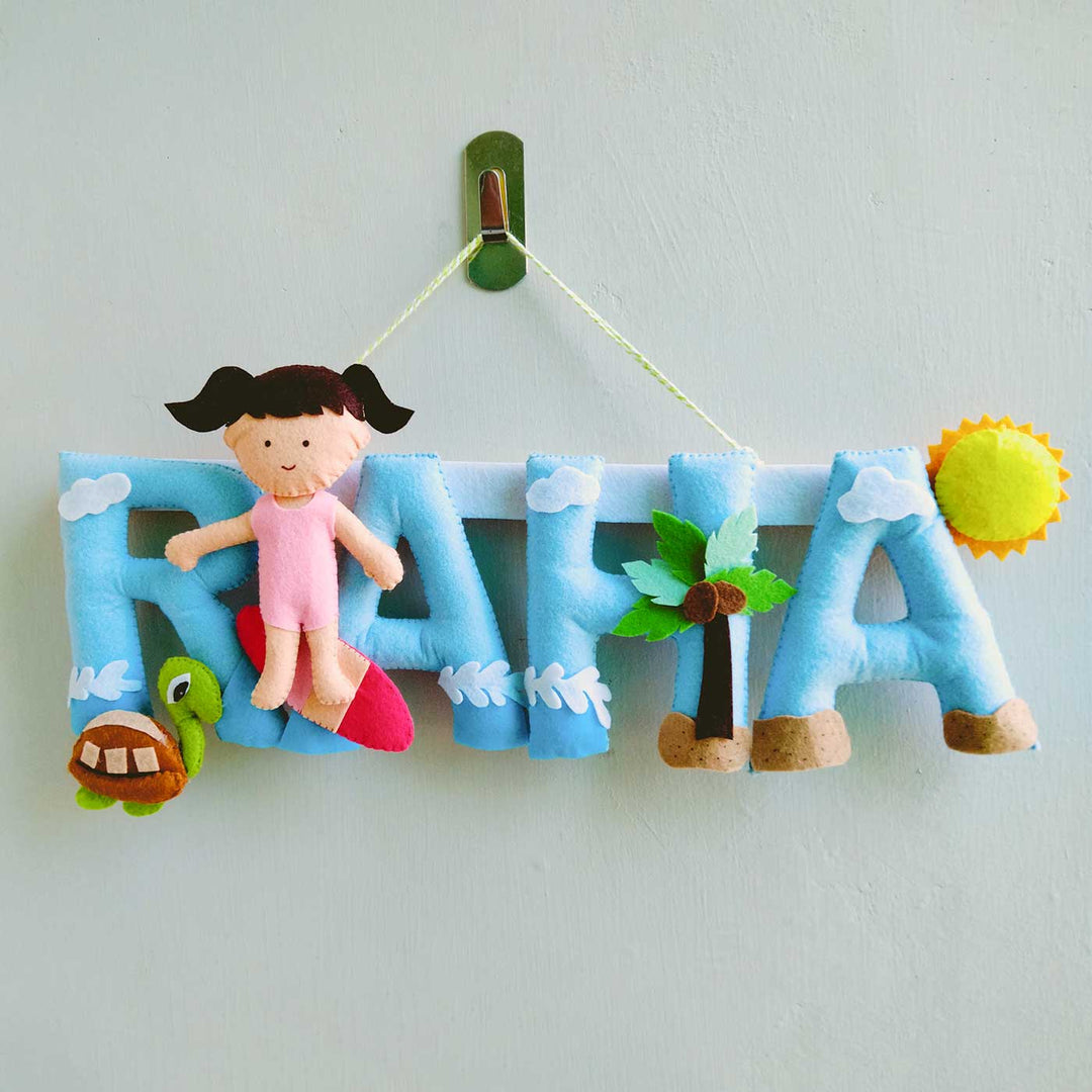 Personalized Beach Theme Felt Kids Name Plate