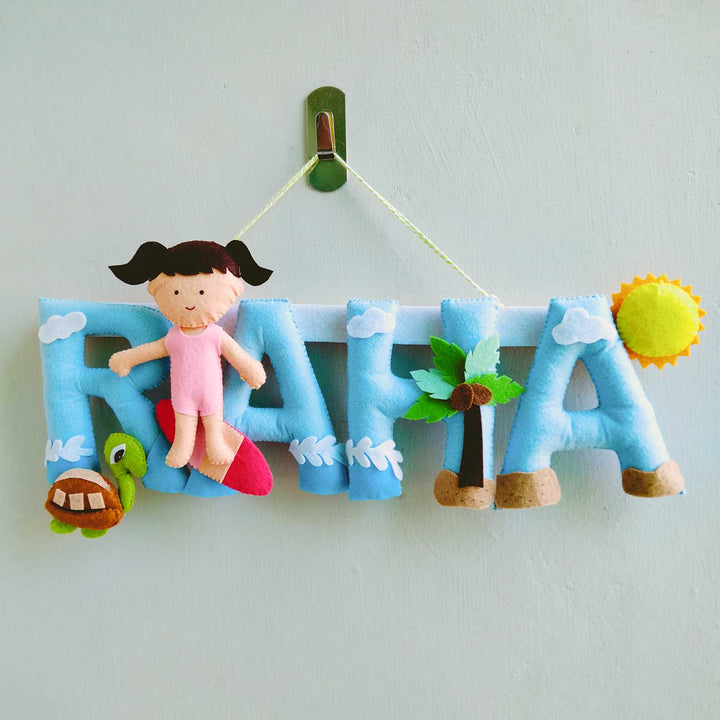 Personalized Beach Theme Felt Kids Name Plate