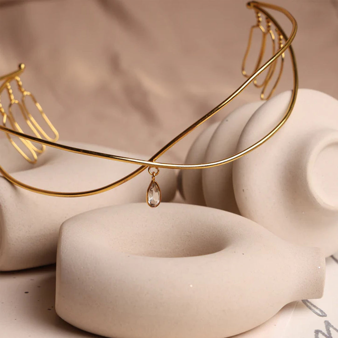 Handmade Classic Crown 18k Gold Plated Reverse Headband For Weddings