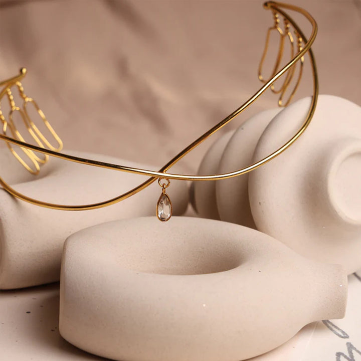 Handmade Classic Crown 18k Gold Plated Reverse Headband For Weddings