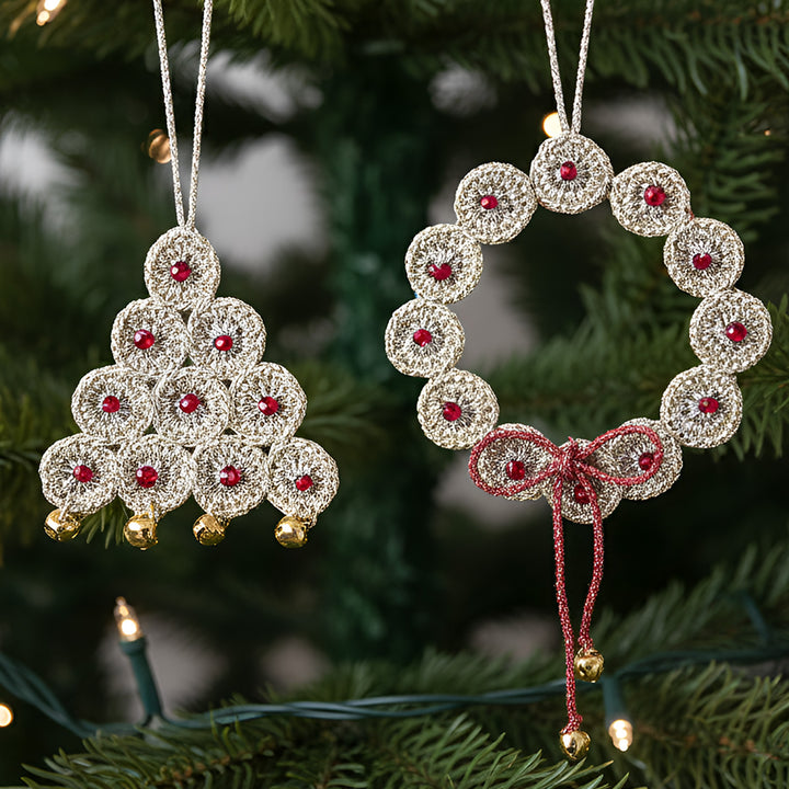 2 Pc | Handmade Beaded Tree & Wreath Ornaments For Christmas Decoration