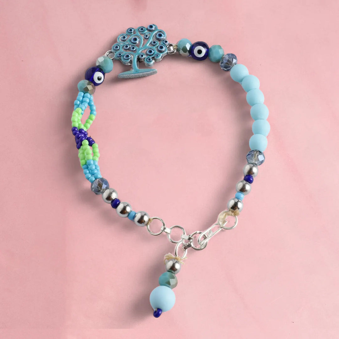 Handmade Beaded Tree Of Life Rakhi With Roli Chawal