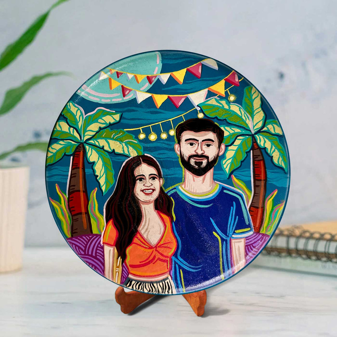 10 Inch | Photo Personalized Hand Painted Pop Art Illustrated Caricature Wall Plate With Stand