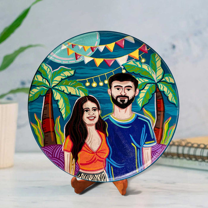 10 Inch | Photo Personalized Hand Painted Pop Art Illustrated Caricature Wall Plate With Stand