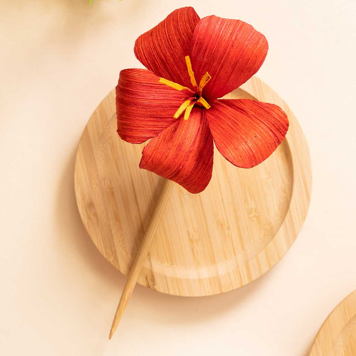 Handmade Hibiscus Design Bamboo Bunstick