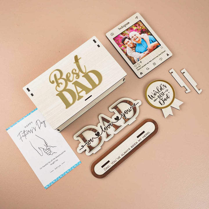 Photo Personalized Engraved Father's Day MDF Wood Gift Hamper | Set of 5