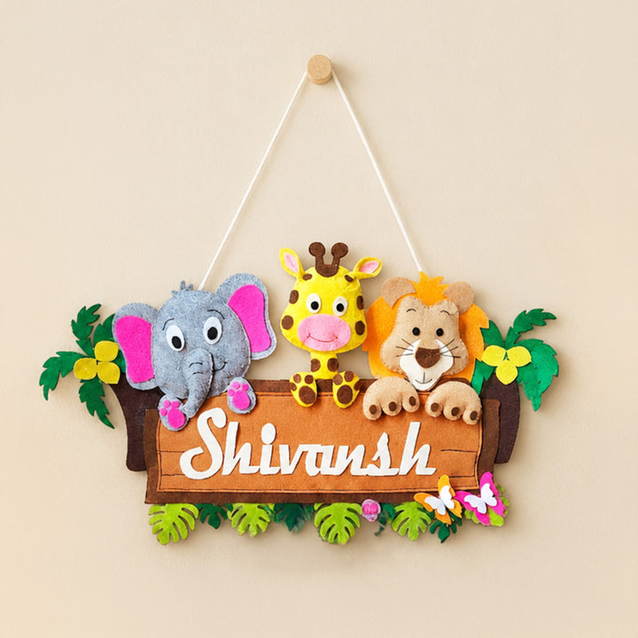 Personalised Jungle Safari Kids Felt Name Plate