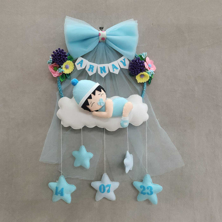 Personalized Cloud Theme Felt Kids Name Plate With Light For Boys