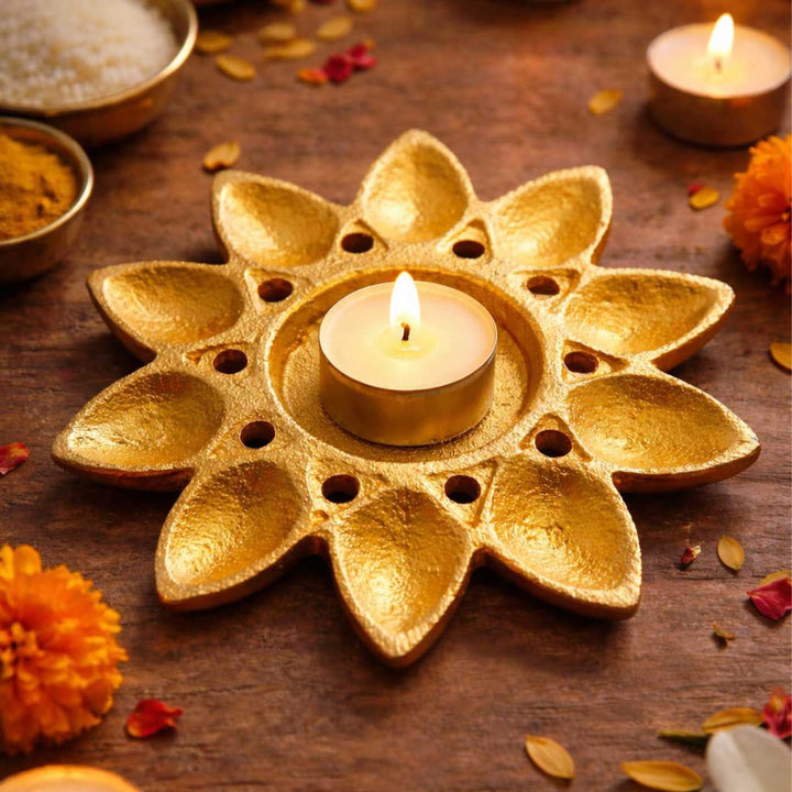 Handmade Flower Aluminium Tealight Holder For Festive Decor