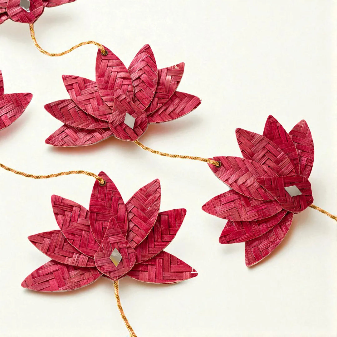 Lotus & Mirror Embellished Eco-Friendly Handmade Woven Bamboo Hanging | 45 Inch x 2 Inch | Set Of 2