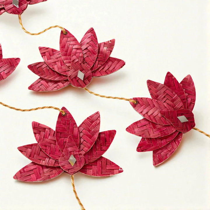 Lotus & Mirror Embellished Eco-Friendly Handmade Woven Bamboo Hanging | 45 Inch x 2 Inch | Set Of 2