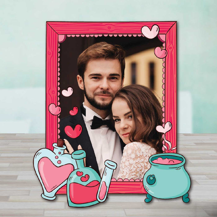 Photo Personalized Love Potion Theme Wooden Fridge Magnet For Couples