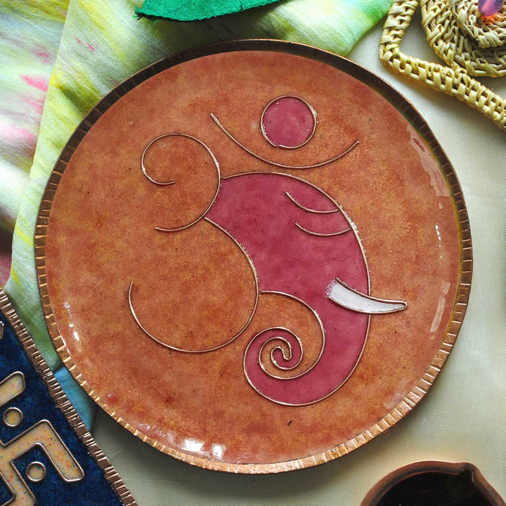 Handmade Ganesha Omkar Theme Copper Wall Plate