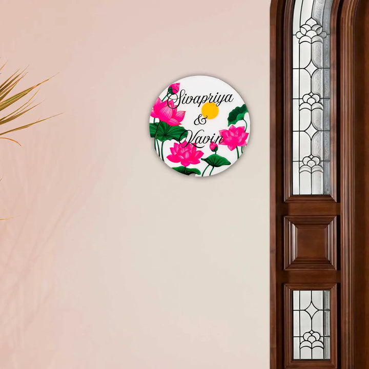 Personalized Round Lotus Theme Resin Name Plate