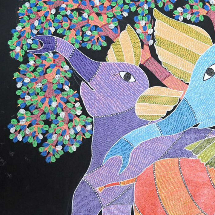 15 x 22 Inch | Family of Elephants | Original Hand Painted Tribal Gond Art Painting | Acrylic Paints On Canvas