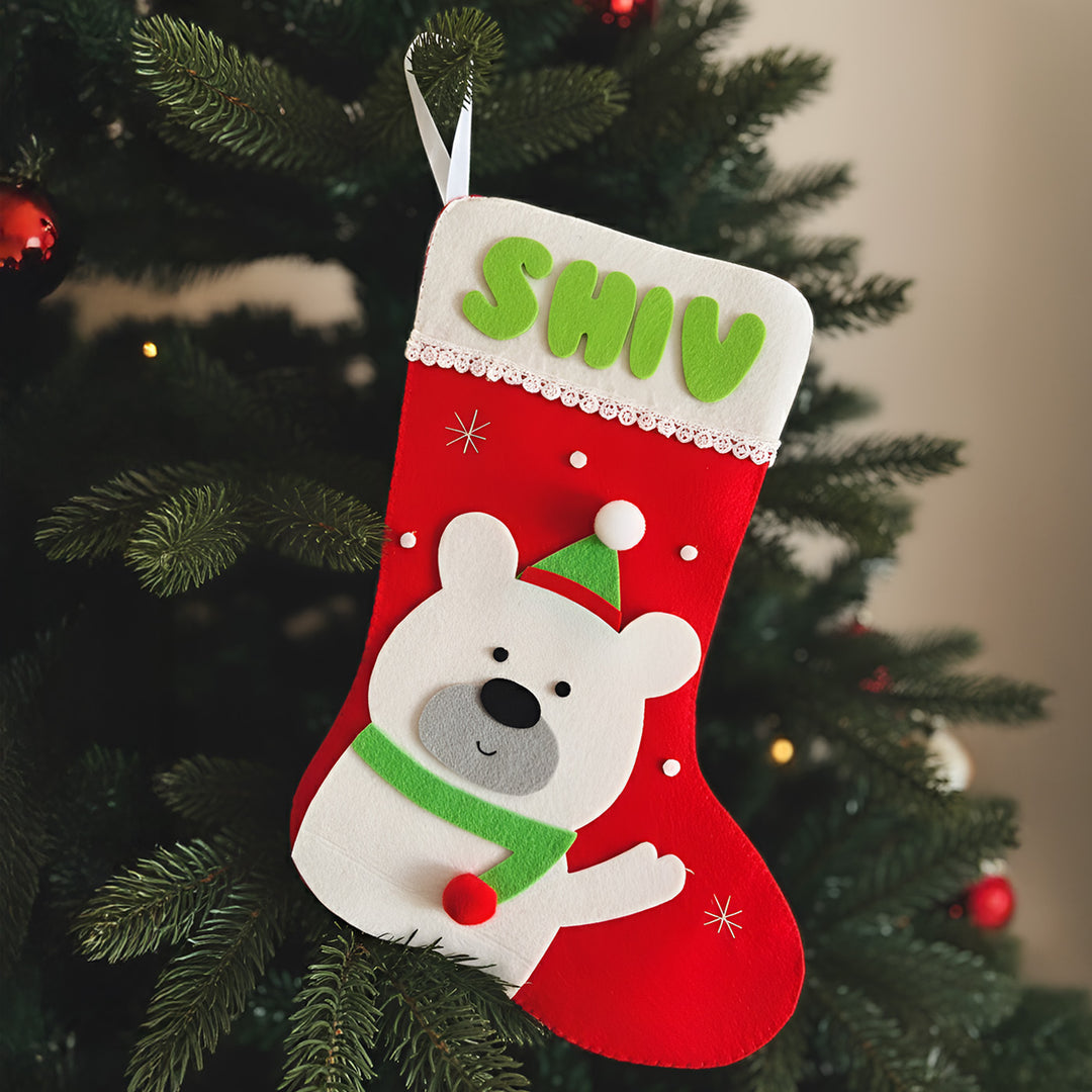 Personalized Bear Theme Felt Stocking For Christmas Decoration