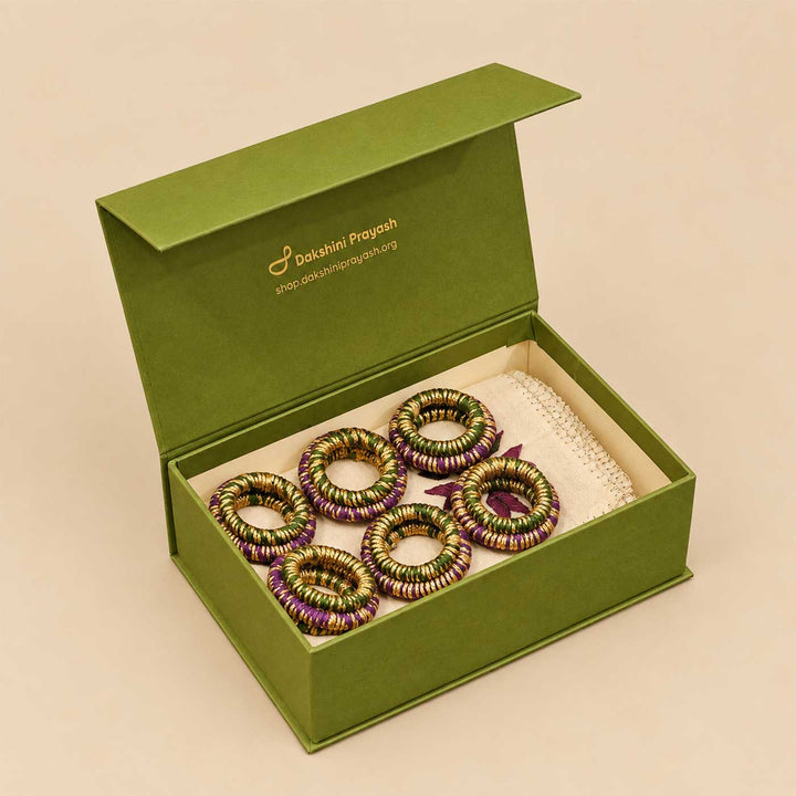 Purple And Green Phulkari Diwali Embroidered Napkin Set Mini Gift Hamper For Festive Gifting