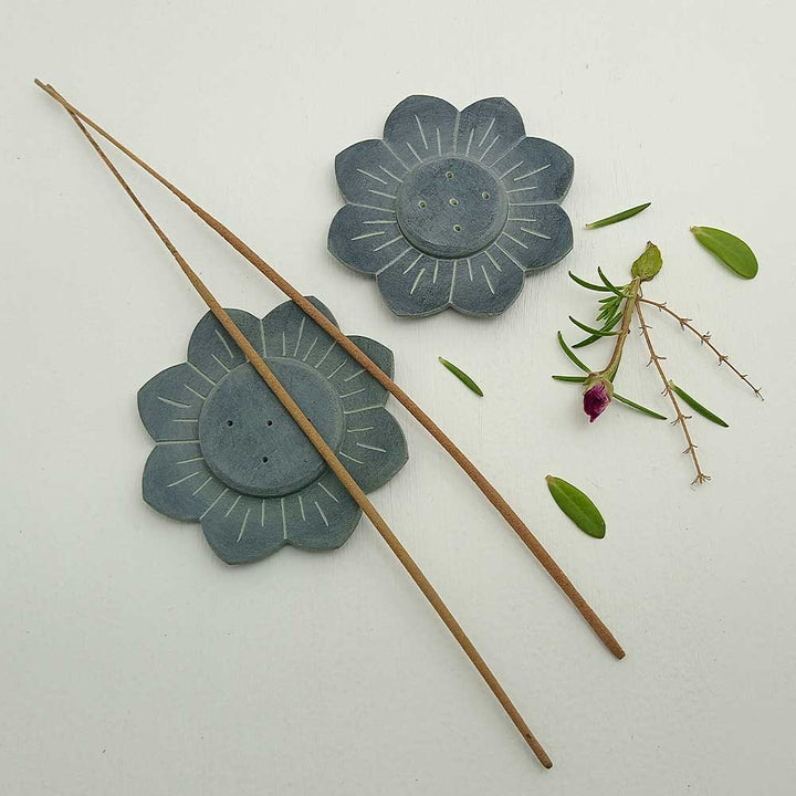 Handmade Grey Oma Artistic Soapstone Incense Stick Holder | Set Of 4