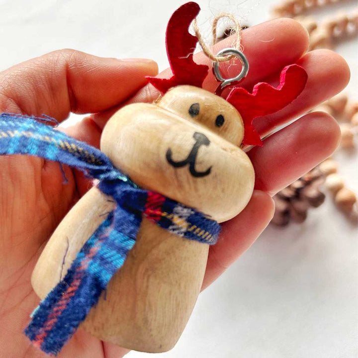 Handmade Reindeer Wooden Ornament For Christmas Tree Decoration