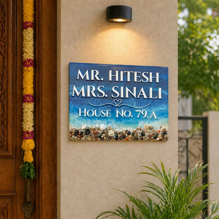 Personalized Handcrafted Ocean Theme Resin MDF Name Plate For Home