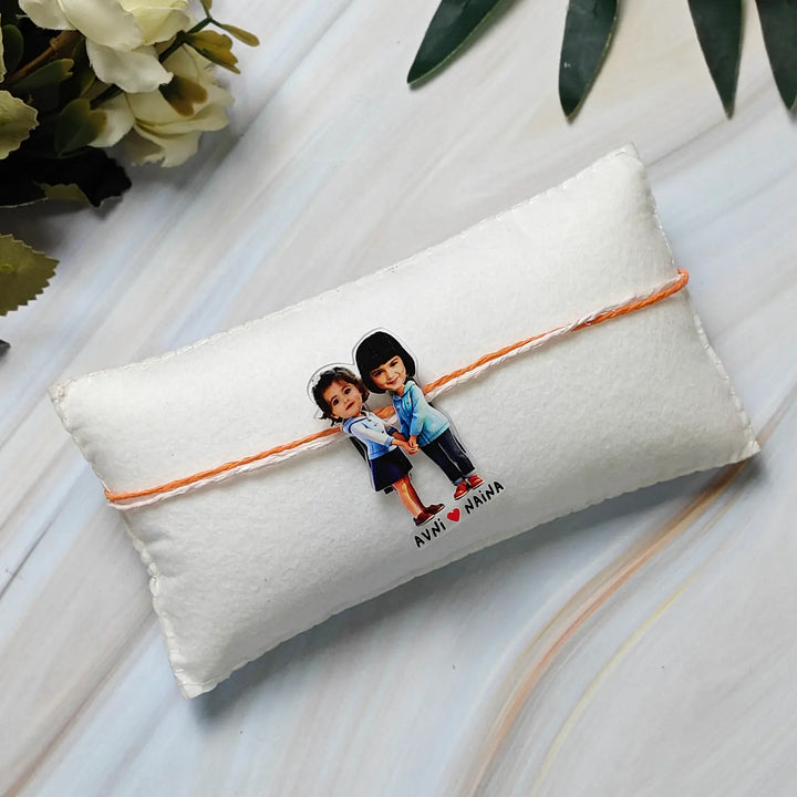 Photo Personalized Reusable Caricature Sister Bond Theme Acrylic Kids Rakhi