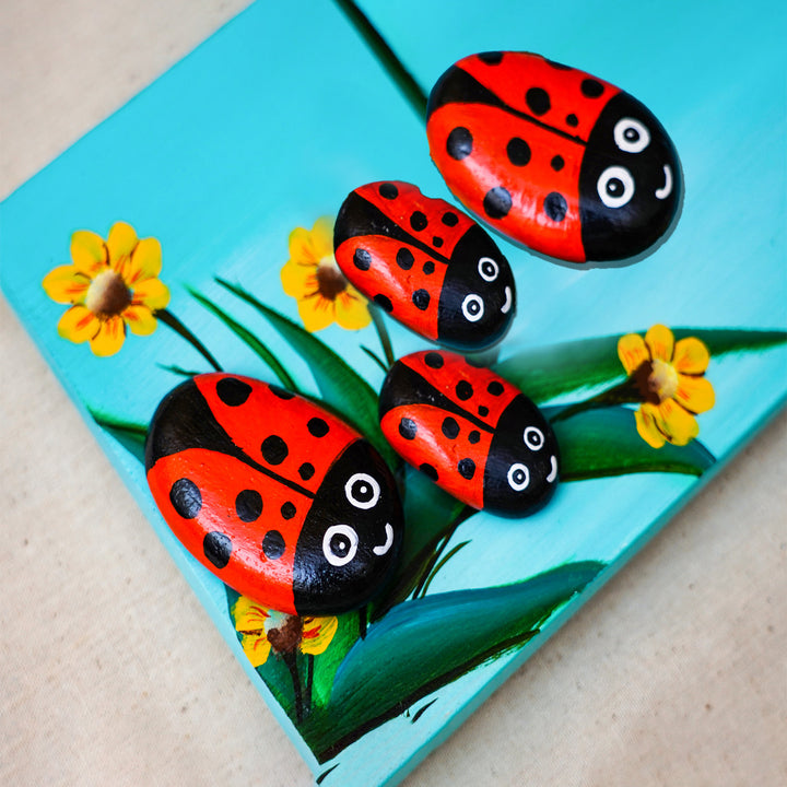Hand-painted Ladybugs Pebble Nameboard