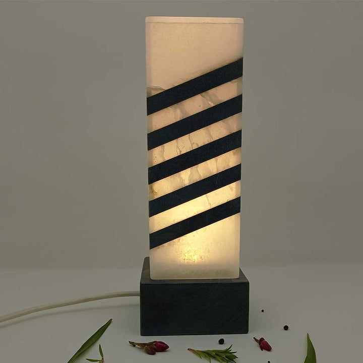 Handmade White Narobia Egyptian Stripes Alabaster Table Lamp